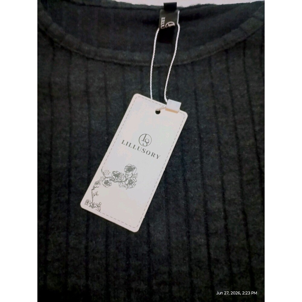 Lillusory Women's M Black RIBBED Knit Stretch SOFT SHIRT Quality! (P0044B6)
